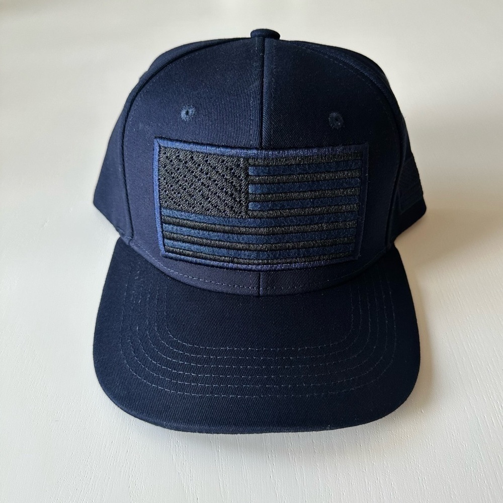 USA AMERICAN FLAG Navy Blue Men’s Flat Brim Hat Adjustable Back